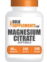 BulkSupplements.com Citrato di magnesio Softgels - Supplemento di magnesio, Citrato di magnesio Supplemento - 250mg (con Magnesio 40mg), Gluten Free, 1 Softgel per Serving, 240 Count (Pack of 1)