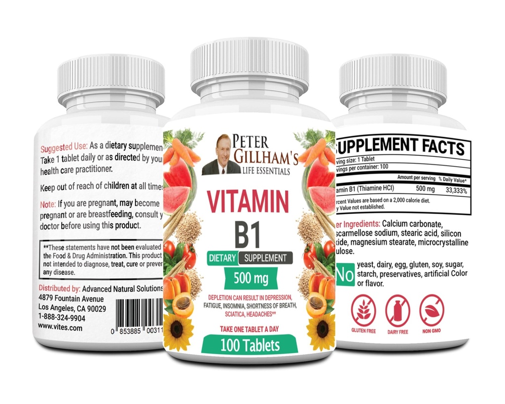 Peters Wahl B1 Tabletten Nahrungsergänzungsmittel (B1 500mg, 100 Tabletten)