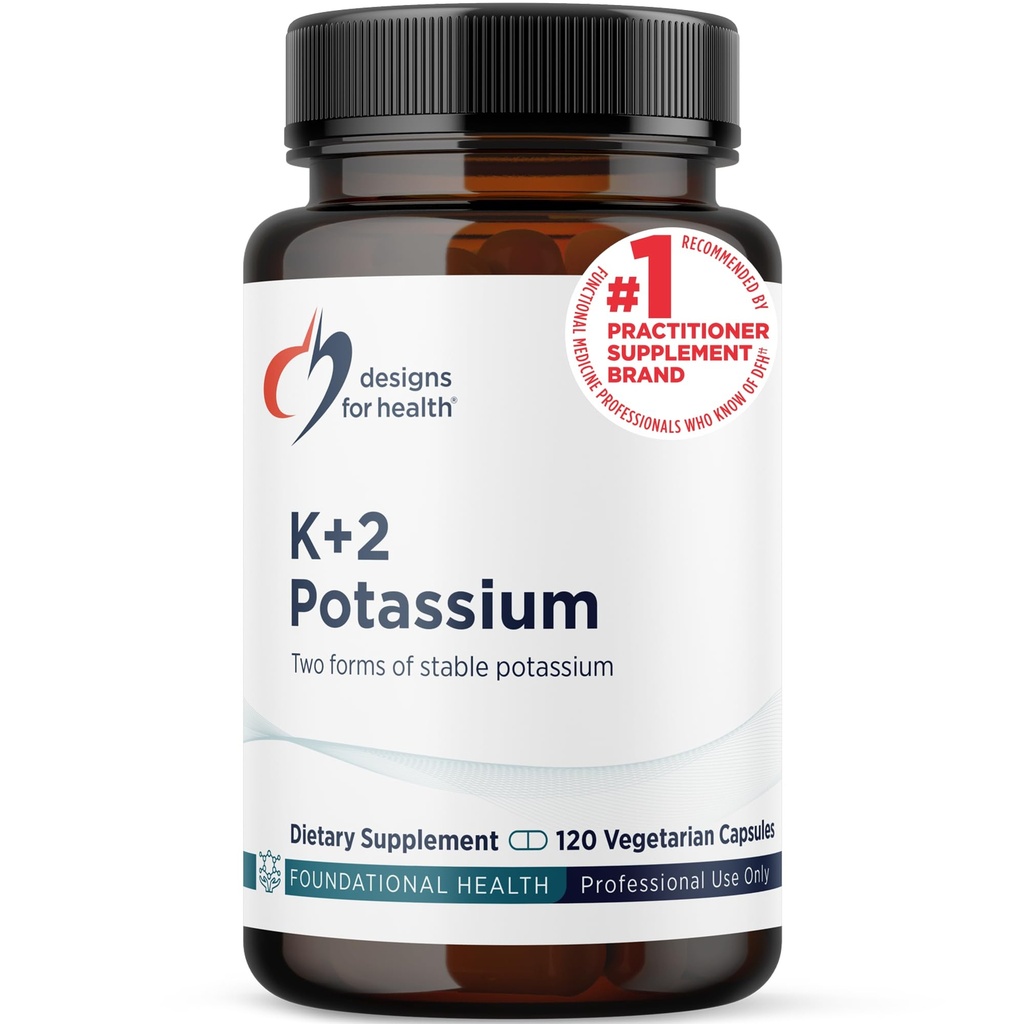 Designs für die Gesundheit K + 2 Kalium - 300mg Zwei Formen von Kalium - Kaliumbicarbonat + Glycinat-Pillen - Ergänzungsunterstützung zur Aufrechterhaltung eines gesunden Blutdrucks (120 Kapseln)