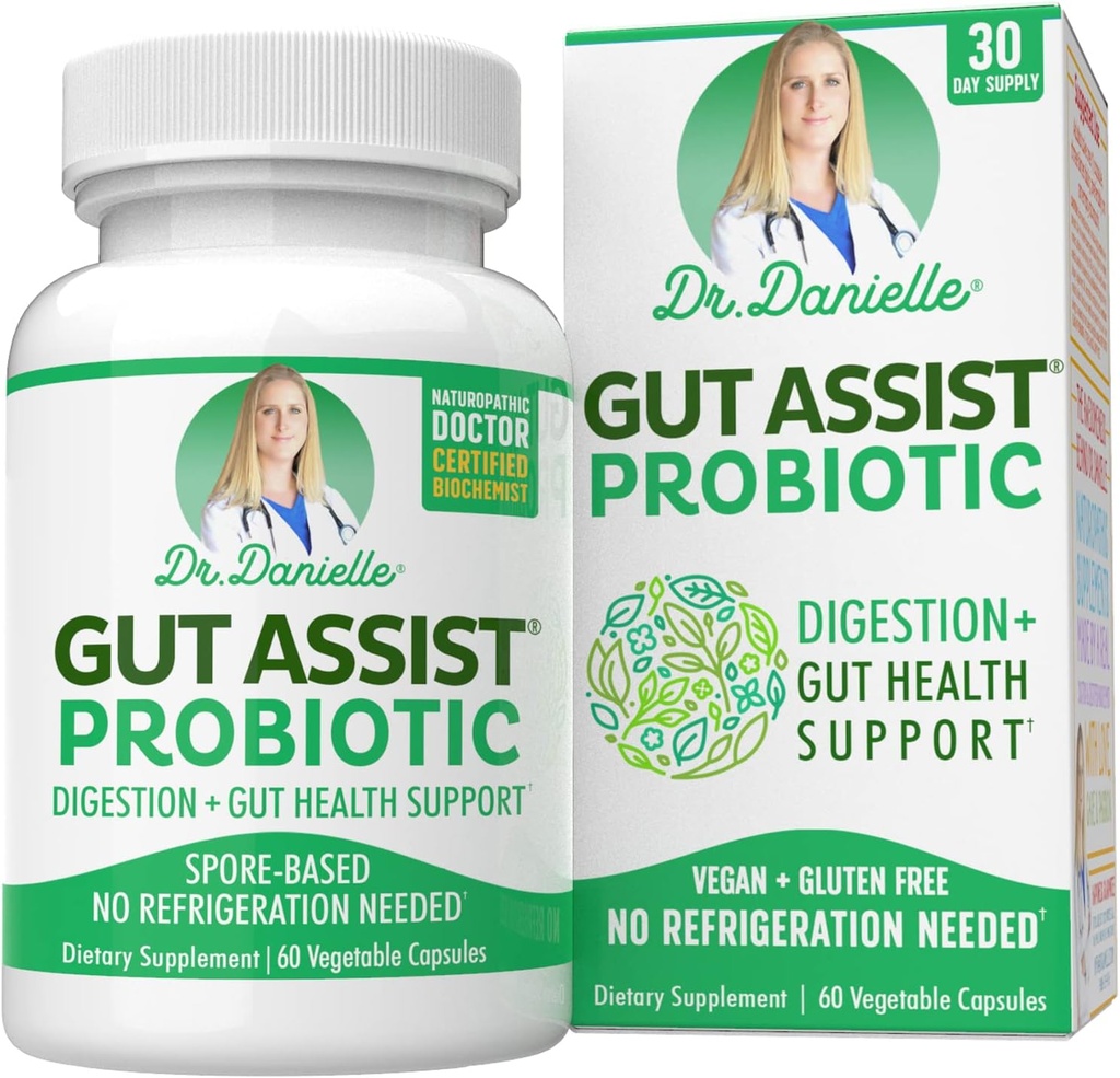 Gut Assist Probiotic - Probiotiques pour les femmes et les hommes, Adultes par Dr Danielle - Supplément probiotique stable - Pas de réfrigération nécessaire - Bacillus - 60 capsules