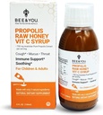 BEE and You Propolis Extract Cough Sirop w/Vitamine C, Miel apaisant, Soutien naturel immunitaire, Mal de gorge, Antioxydants, pour les enfants et les adultes, 5 Fl Oz, pour les hommes et les femmes