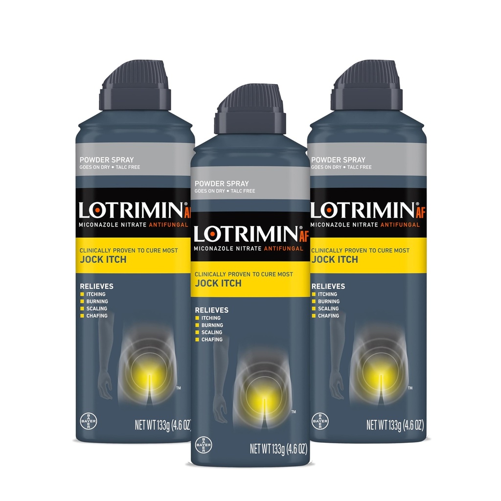 Lotrimin AF Jock Itch Powder Spray, Miconazol Nitrat 2% - Behandlung der meisten Itch, 4.6 Unzen (133 Gramm) Spray Can (Pack 3)