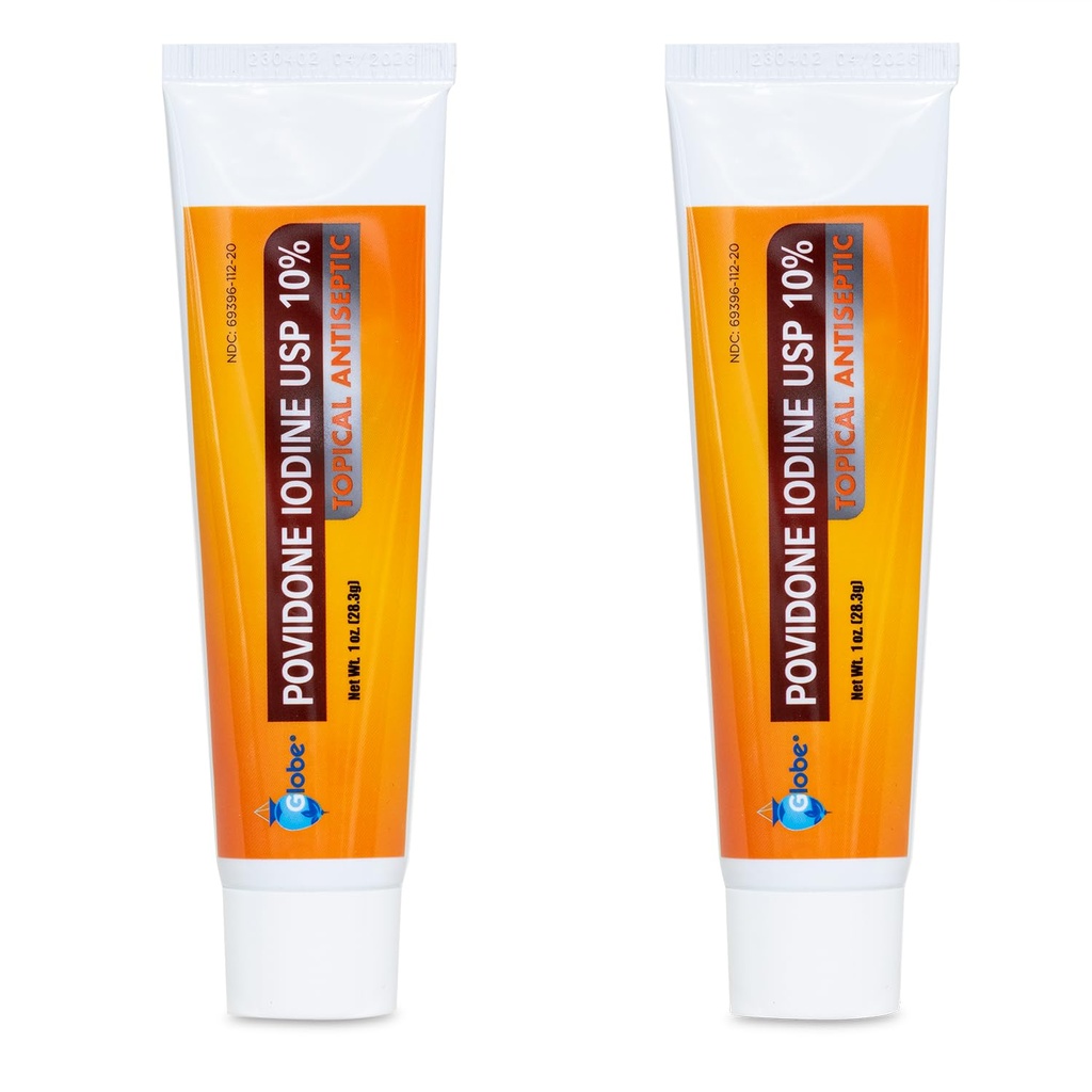 Globe (2 packs) Povidone Iodine 10% Onguent de premiers soins 1 oz, pour les brûlures de copeaux (comparer à la bétadine)