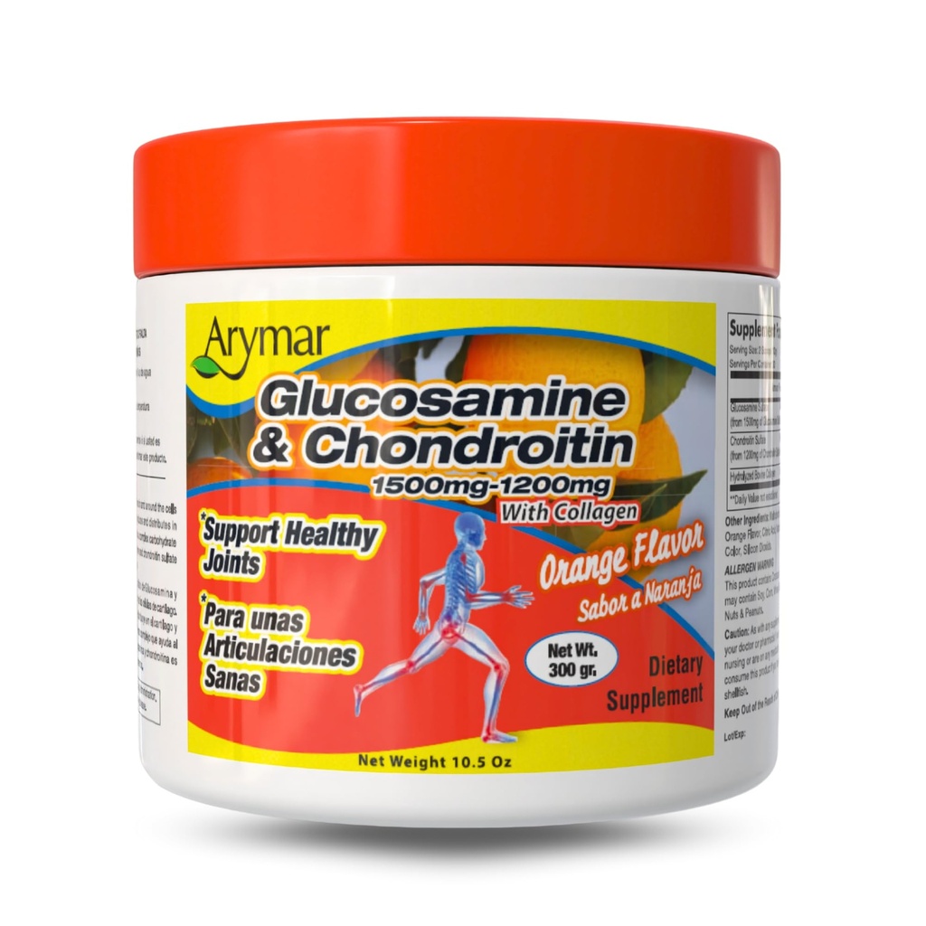 Arymar Glucosamin 1500 mg + Chondroitin 1200 mg mit Collagen – Orange-Flavored Joint Health Powder, 300 g