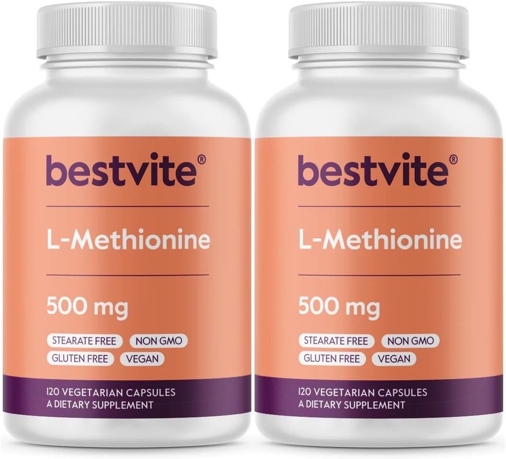 BESTVITE L-Methionin 500mg (240 vegetarische Kapseln) (120x2) - Keine Stearaten - Vegan - Non GMO - Glutenfrei