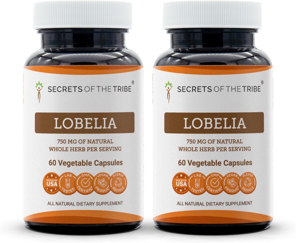 Segreti della Tribe Lobelia 60 capsule(2 pz.), 750 mg, Responsabile allevato Lobelia (Lobelia Inflata) Erbe secca (2x60 capsule)