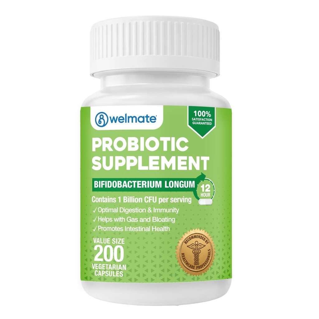 WELMATE Bifidobacterium - Probiotische Beilage - Unterstützt Gutgesundheit - Immununterstützung - Verdauungsenzyme - Glutenfrei - Vegan - Men & Womens Probiotic - Wertgröße - 200 Count