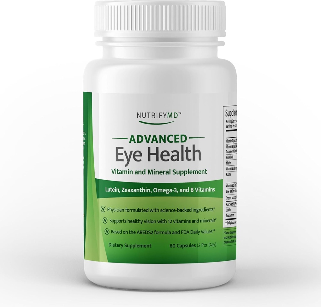 Advanced Eye Health Vitamin and Mineral Supplement mit Lutein, Zeaxanthin, Omega-3 und B Vitamine - 60 Kapseln