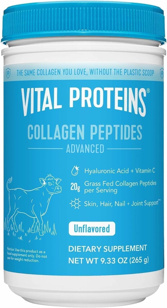 Peptidi idrolizzati con Acido Ialuronico e Vitamina C - Non OGM, Latticini & Gluten Free Unflavored, 9.33oz