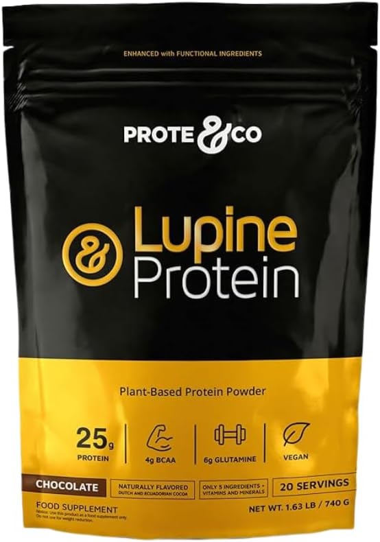 Prote&Co Protéine Lupin - 24g de poudre végétale à base de protéines. Non OGM, sans sucre ajouté, sans lactose, sans gluten, sans soja. 20 portions - chocolat