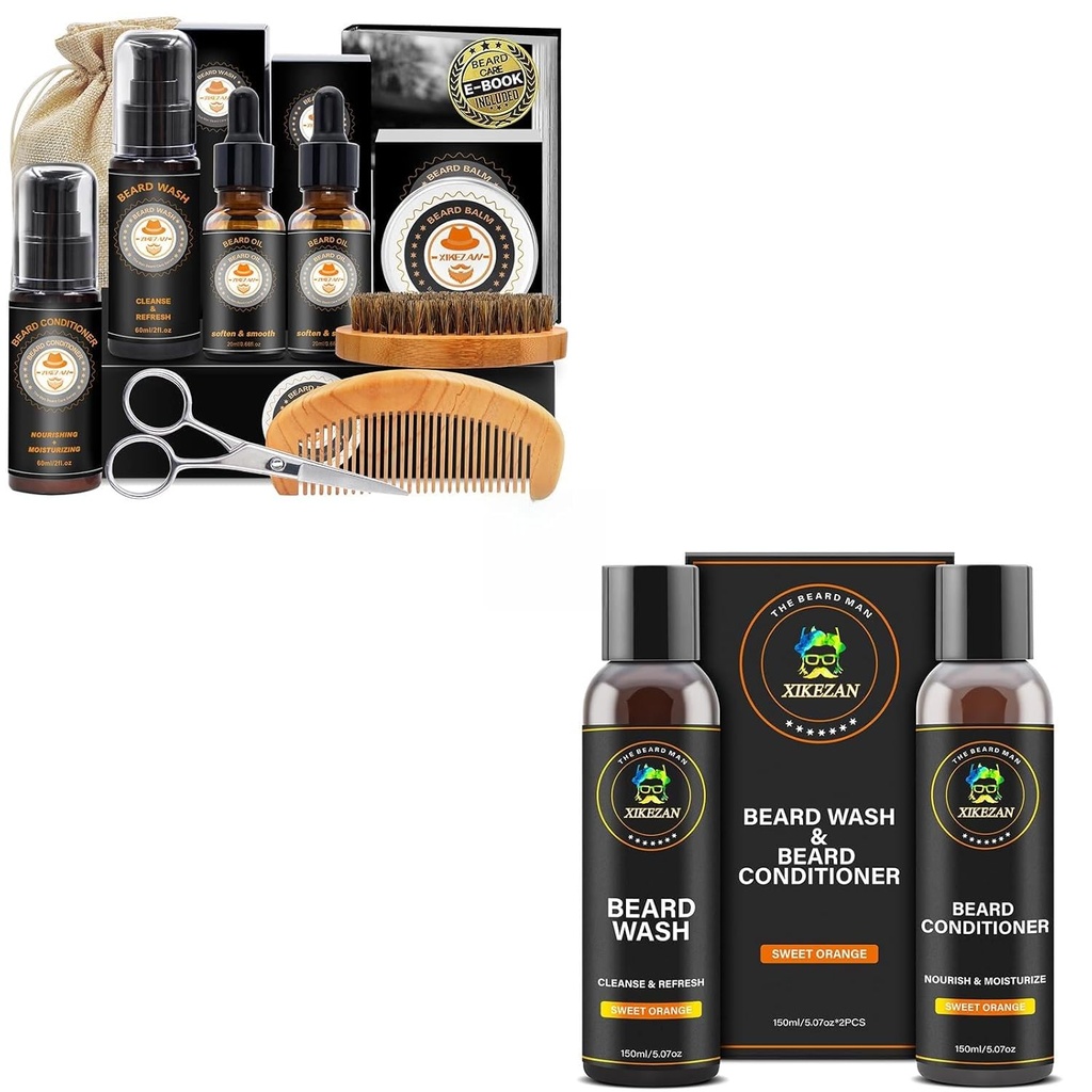 XIKEZAN Geschenke für Herren w/Beard Kit und Bart Shampoo und Conditioner Set