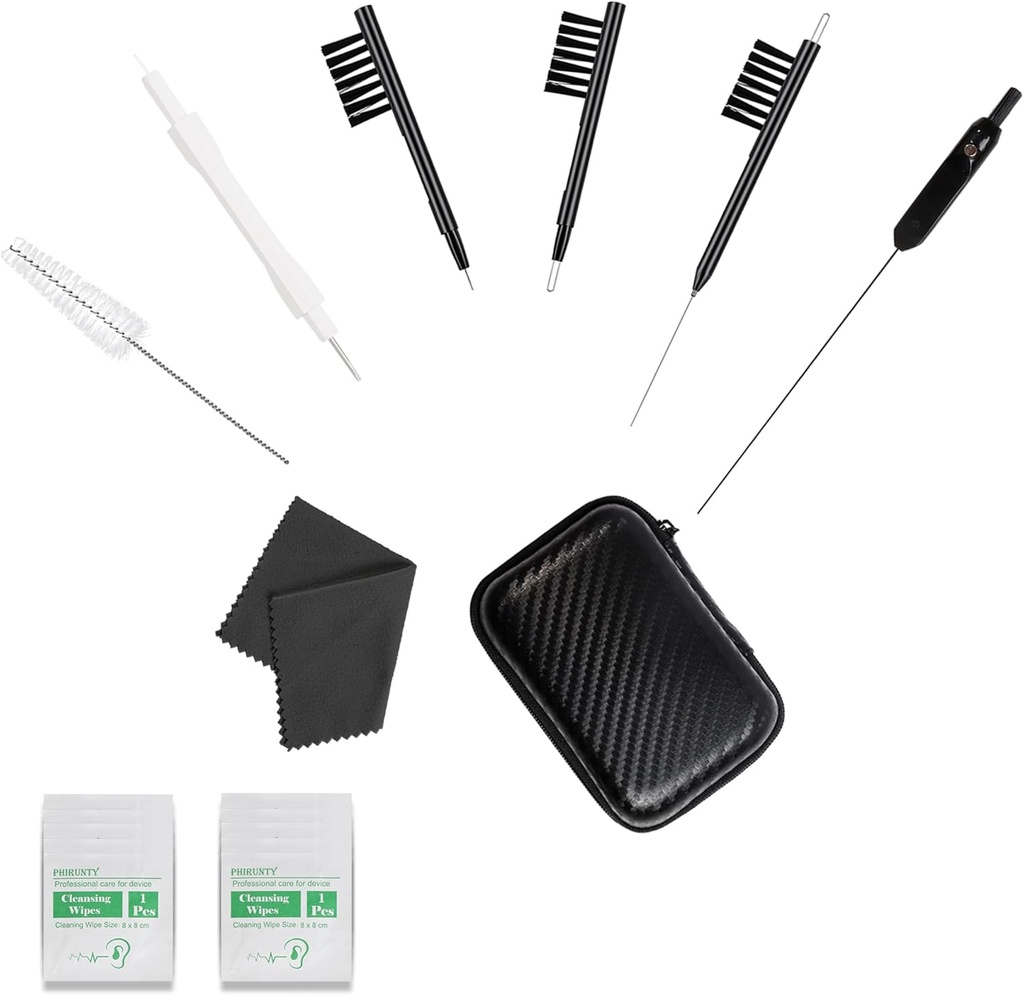 Phitunry 52-Piece Hörgerät Reinigungs-Kit Zubehör Tragbare Hörgerät Tasche Größe mit Reinigungsbürsten Werkzeuge, Trockenkapseln, Audio Wipes, Hirsch Velvet Tuch und Hörgerät Reisetasche (Medium)