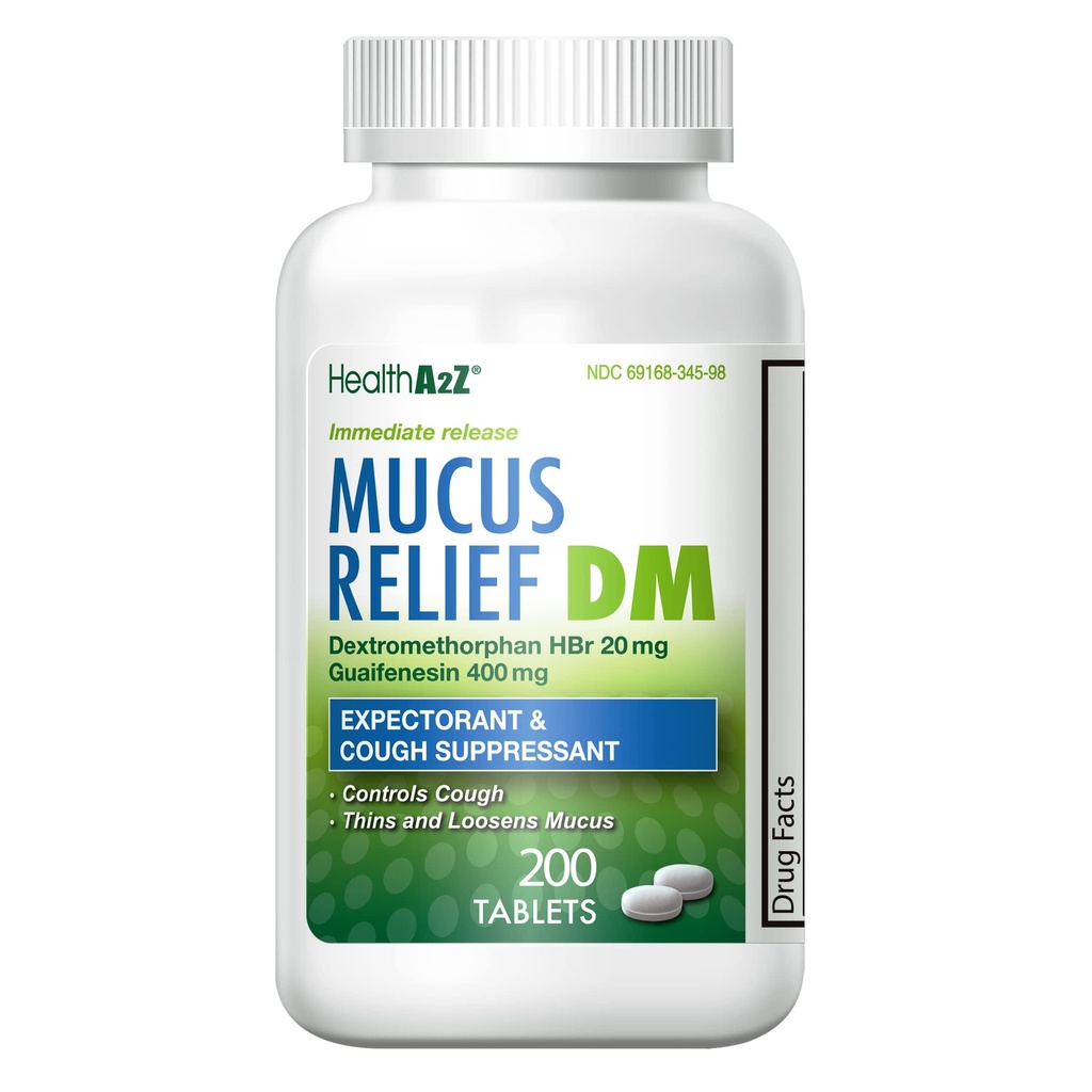 HealthA2Z® Mucus Relief DM | Dextromethorphan HBr 20mg | Guaifenesin 400mg | Cough, Sofortfreisetzung, Unbeschichtet (200 Count (Pak of 1))