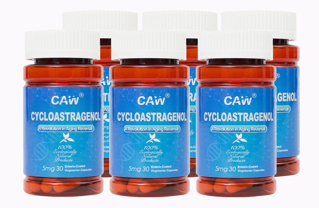 CAW Hypersorption Cycloastragenol | Anti-Aging Telomerase Aktivierung | DNA Gesundheit und Immunität Boost | 5Mg 30Enteric-Coated Kapseln 6 Flaschen