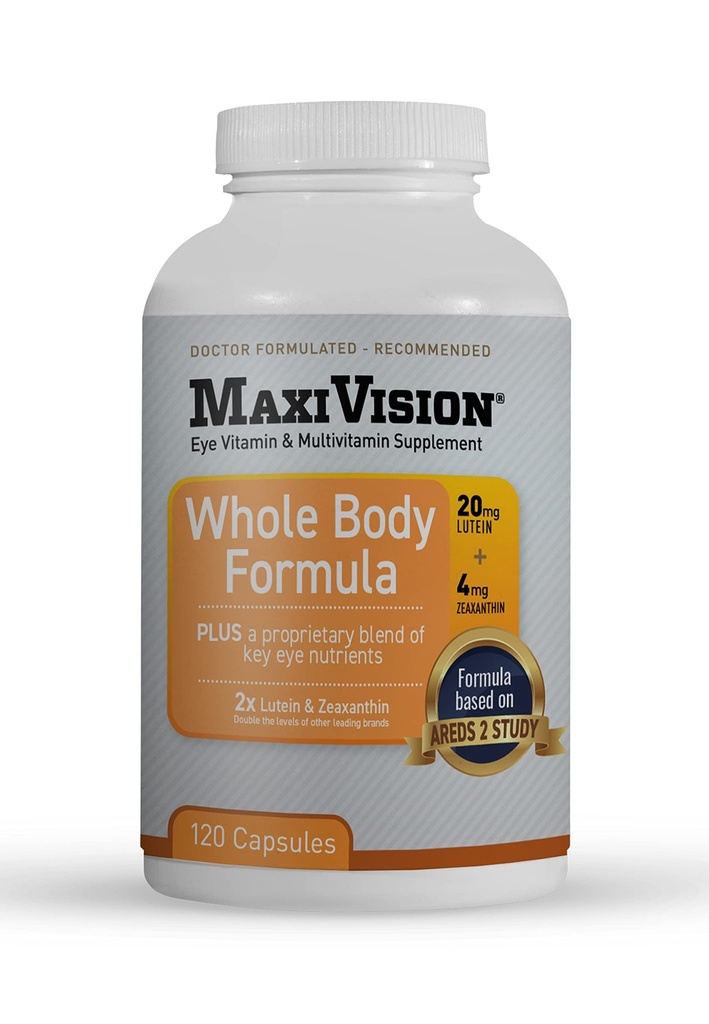 MaxiVision® AREDS 2 Formula completa del corpo - AREDS 2 Vitamine dell'occhio w/Lutein e Zeaxanthin - per il supporto maculare - Integratori dell'occhio per lo Strain dell'occhio - Conteggio 120 capsule, 1 bottiglia