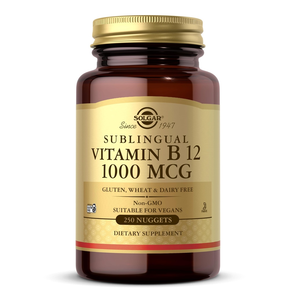 Solgar Vitamin B12 1000 mcg, 250 Nuggets - Unterstützt Produktion von Energie, Rote Blutzellen - Gesundes Nervensystem - fördert Herz-Kreislauf-Gesundheit - Vitamin B - Non-GMO, Glutenfrei - 250 Servierungen