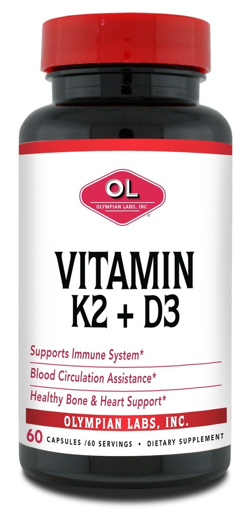 Olympian Labs Vitamin K2 + D3, 60 Servings, Supports Immune System, Bone and Heart Support, 60 Vegan Capsules