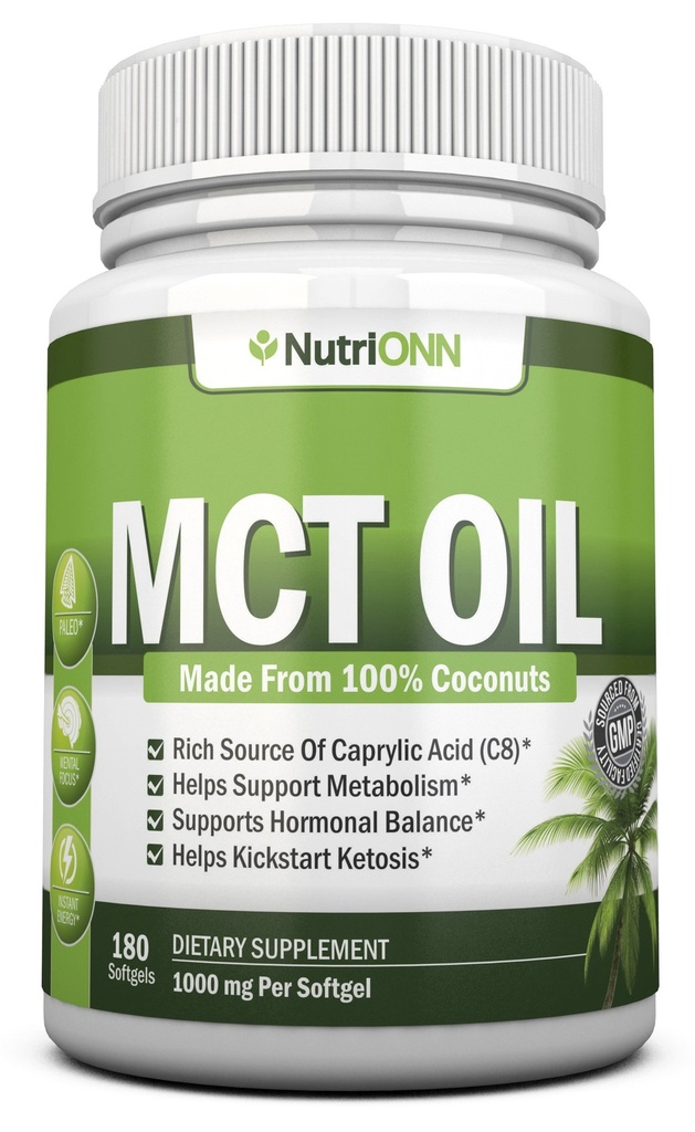 Olio MCT - 3000mg Per Serving - 180 Softgels - Realizzato con 100% Cocco biologico - Non OGM, Pressato a freddo, Capsule Paleo Friendly - Grande per Focus & Gut Health
