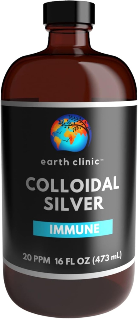 Earth Clinic ® Colloidal Silver 20 PPM, 16oz (473mL), Large Amber Glass Bottle - Immune Support