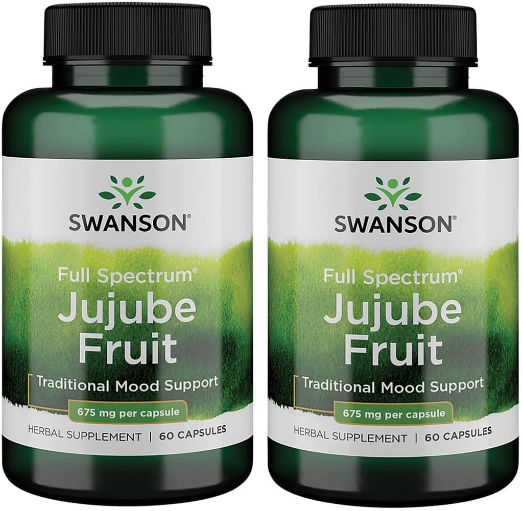 Swanson Jujube Fruit - Full Spectrum Kräuterergänzung Förderung eines ruhigen und entspannten Geistes - Natürliche Formel Unterstützung Stress & Stimmung Unterstützung - (60 Kapseln, 675mg Jeder) (2 Packung)