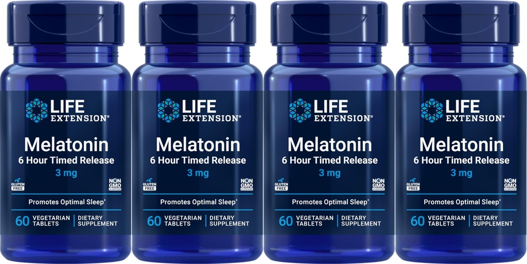 Estensione della vita Melatonin 6 ore Rilasciare 3 mg, 60 compresse vegetariane (Pack of 4)