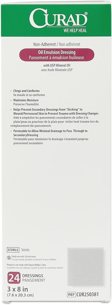 CURAD Ölemulsion Dressing, 3" x 8" Non-Adherent Gauze, 24 Count (Pack von 6)