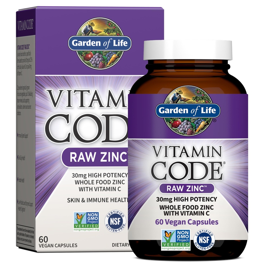 Garten des Lebens Zink ergänzt 30mg Hochpotenz Rohzink und Vitamin C Multimineral Supplement, Vitamin Code Vitamine Spurenminerale & Probiotika für Hautgesundheit & Immununterstützung, 60 Vegane Kapseln