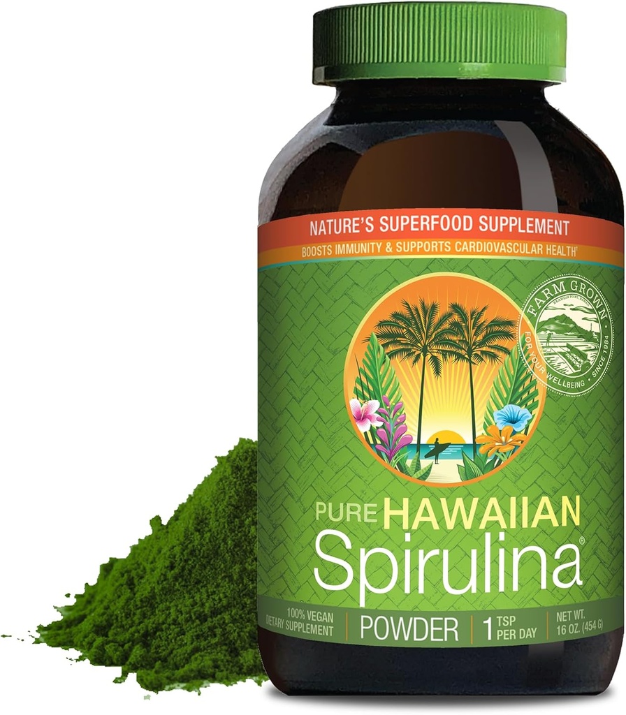 Nutrex Hawaii, Pure Hawaiian Spirulina Pulver, Vegan, unterstützt Immunsystem, Herz, Zellen und Energie, 16 Unze