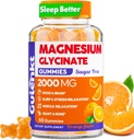 Magnesio Glycinate Gummies 2000 mg, Zucchero Gratuito Magnesio Gummies per Adulti per Dormire, Calma, Relax, Pectin Based, Aroma arancione, 60 Gummie vegetariane