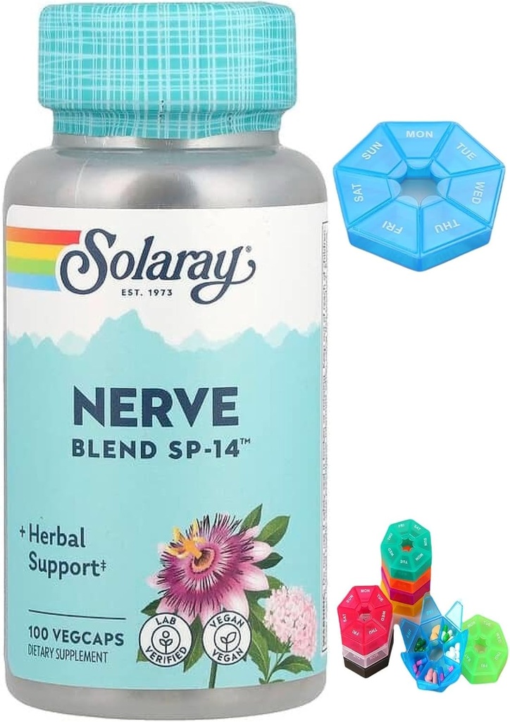 Realizzato per Solaray, Nerve Blend SP-14, 100 VegCaps + 1 Mini contenitore per 7 giorni