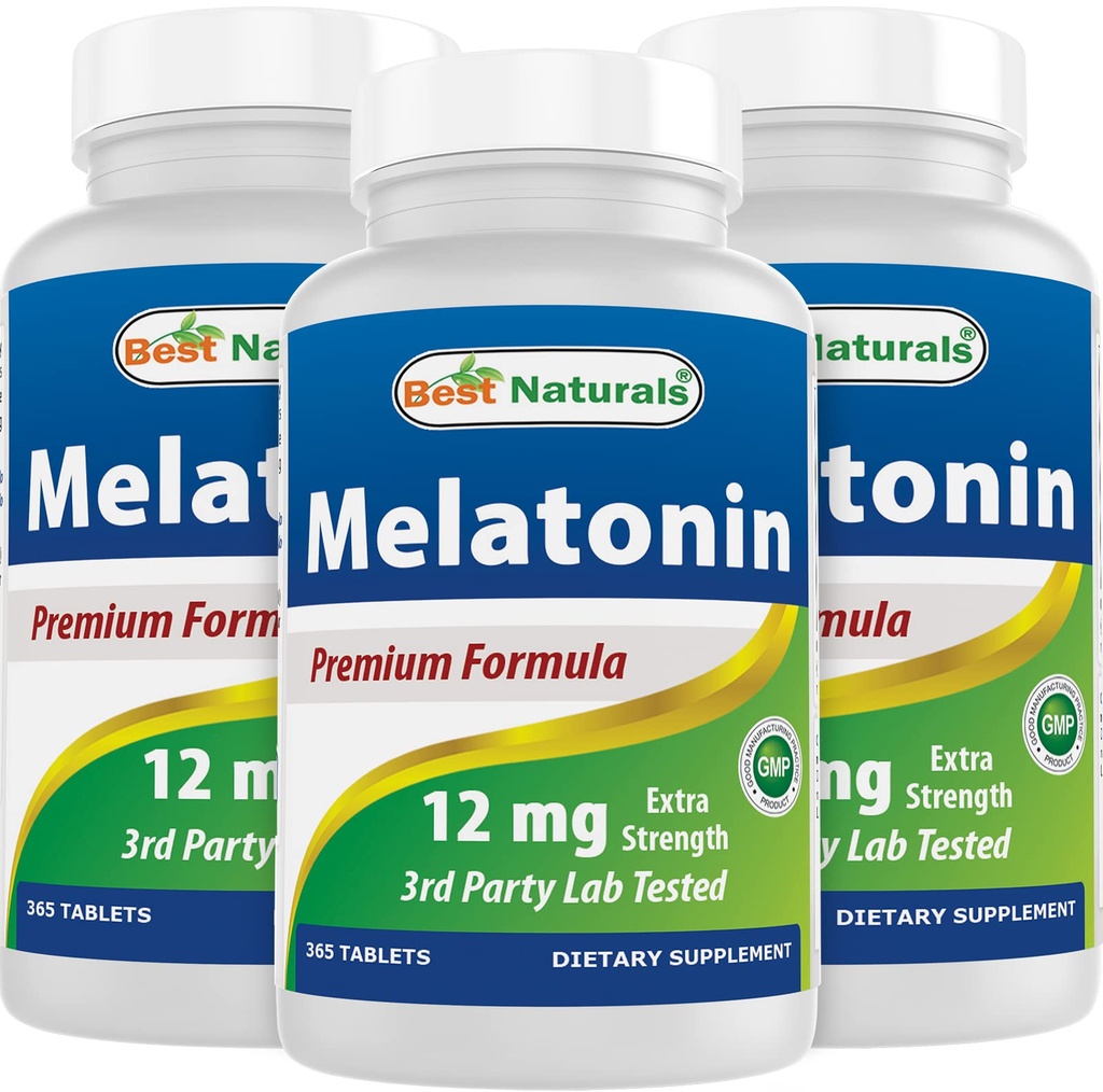 Best Naturals Melatonin 12 mg (1 Jahr Versorgung) - Drug-Free Nighttime Sleep Aid - Melatonin für Schlaf und Entspannung, 365 Count (365 Count (Pack of 3))