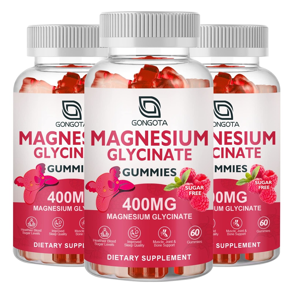 Magnesium Glycinate Gummie 400 mg mit 100 mg Composite Magnesium - Chelat Magnesium Kalium Supplement mit Vitamin D, B6 unterstützt Kalm, Schlaf, Gedächtnis & Muskelkrämpfe,Sugar Free - 180 Gummie