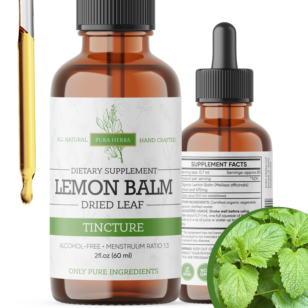 Lemon Balm Tincture – Alkoholfrei | Melissa Officinalis Flüssiger Extrakt | Natürliche Beruhigung und Schlafunterstützung | Kräuter Stress Relief – 2 oz