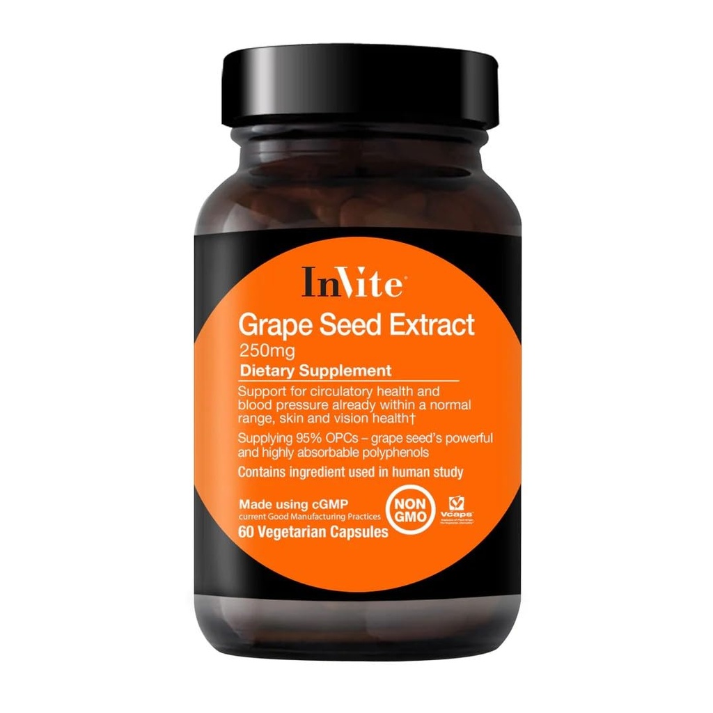Invite Health - Grape Seed Extract - Unterstützung für zirkulierende Gesundheit und Blutdruck bereits innerhalb eines normalen Bereichs - 60 vegetarische Kapseln - 30 Tage Versorgung