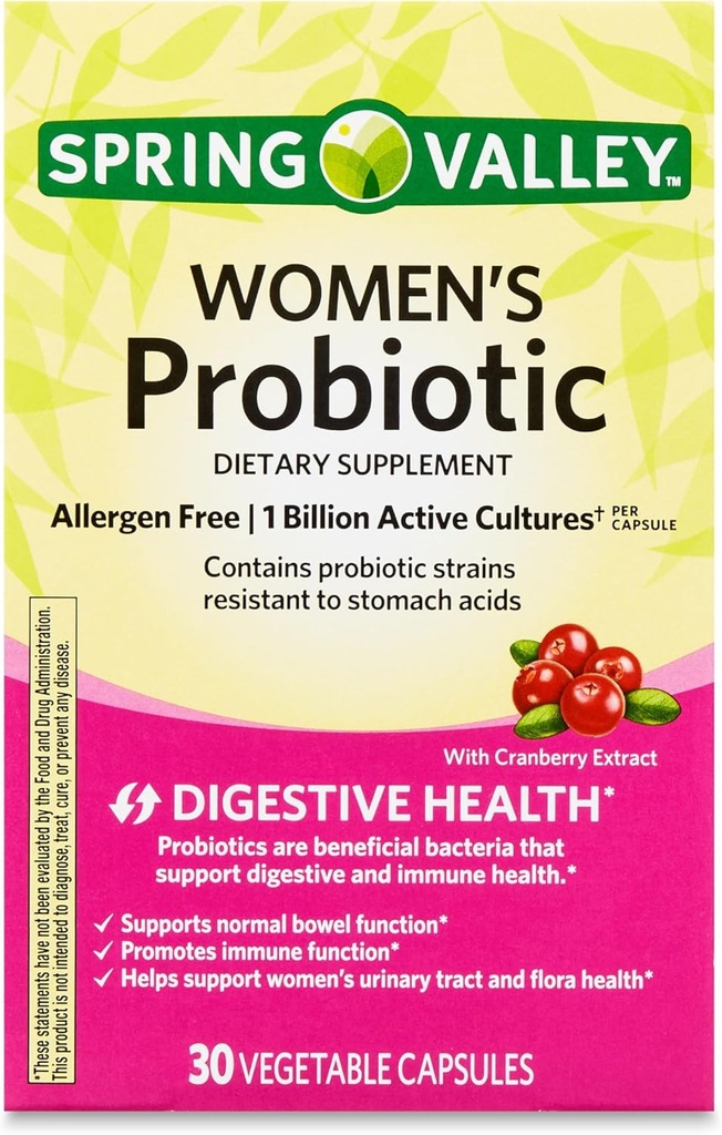 Women's Probiotic Supplement with Prebiotic Inulin & Cranberry – Digestive, Urinary, & Immune Health Support, 1 Billion Active Cultures, 8 Strains, 30 Count Capsules – Gut Health Probiotics for Women