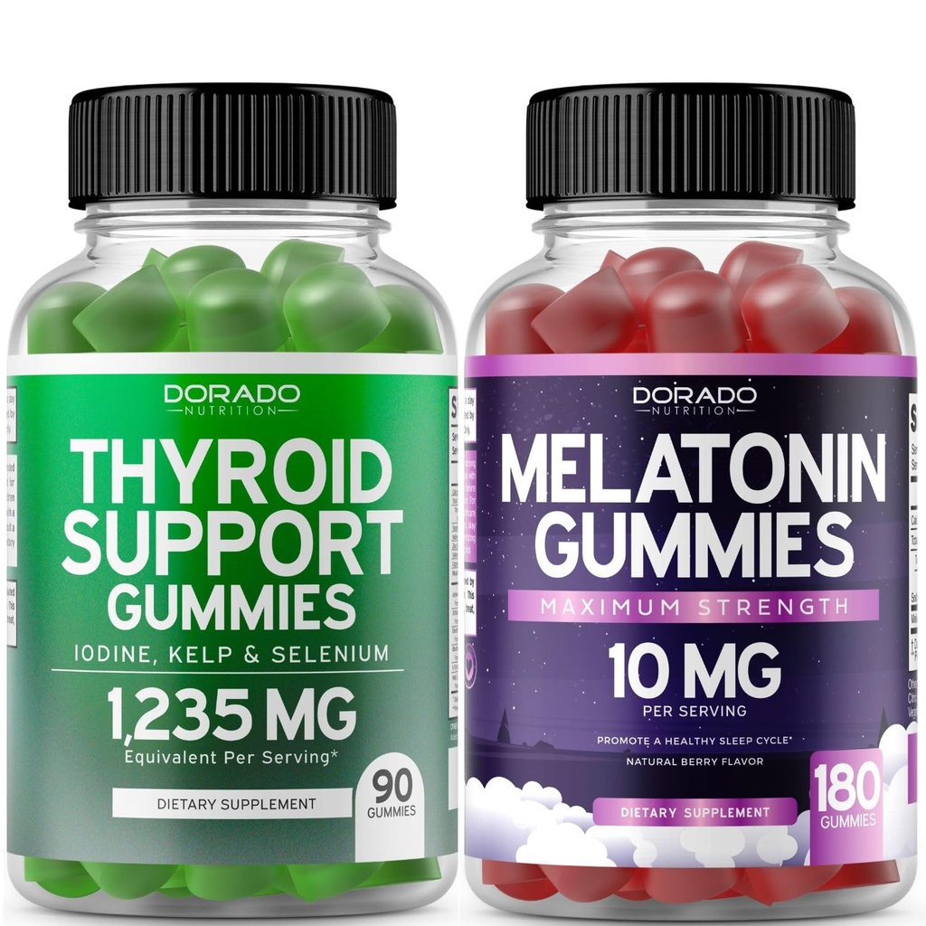 Schilddrüsen-Unterstützung für Damen und Herren (90 Gummi) Unterstützungsergänzung - Delicious Apple Flavor - Melatonin Gummies für Erwachsene (180 Count) - Quick Dissolve Melatonin 10mg Gummies - Non GMO, Vegan & USA Made