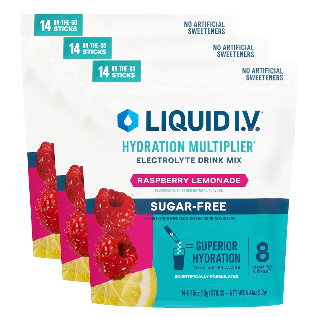 Liquid I.V.® Hydration Multiplier® Sugar-Free - Raspberry Lemonade | Electrolyte Powder Drink Mix | 3 Pack (42 Servierungen)