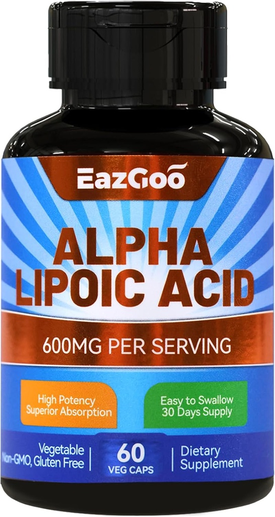 Alpha Lipoic Acid Supplement, Alpha Lipoic Acid 600mg Pro Servieren, Vegan, Glutenfrei, Non-GMO ALA Supplement, 60 Gemüsekapseln