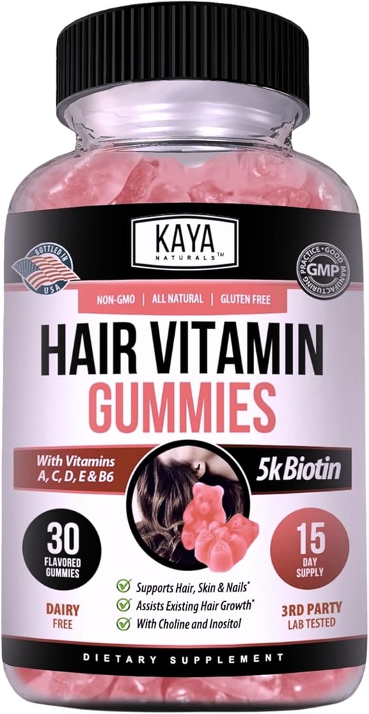 Kaya Naturals Haarwachstum Gummi - Biotin 5000mcg Vitamine für gesundes Haar, Haut und Nägel - Beauty-Ergänzung für Frauen oder Männer - 30 Count - Blueberry Flavor