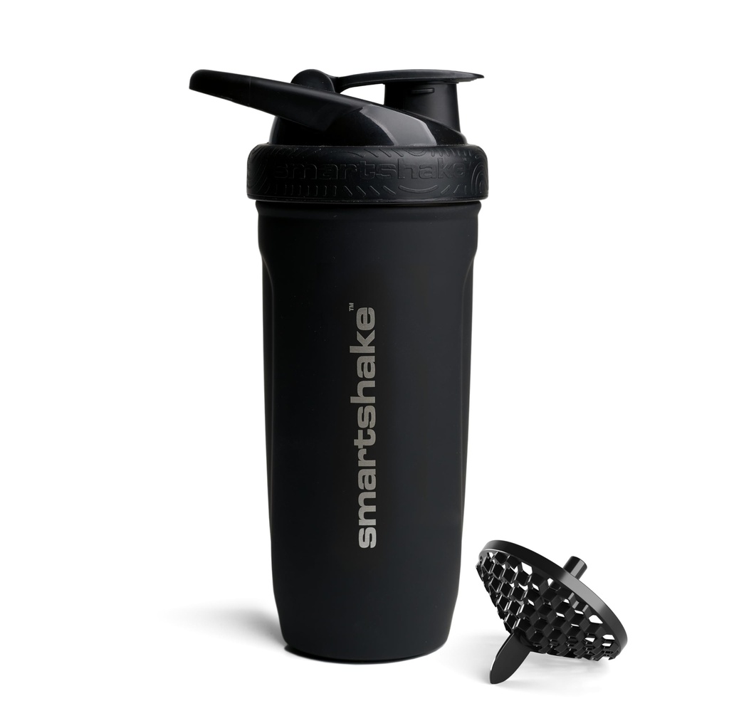Smartshake Reforce Edelstahl Protein Shaker Bottle - Non Insulated Unisex Gym Bottle | Metal Shaker Bottles - 900 ml | 30 oz - Leakproof Screw-On Lid - DEHP & BPA Free (Schwarz)