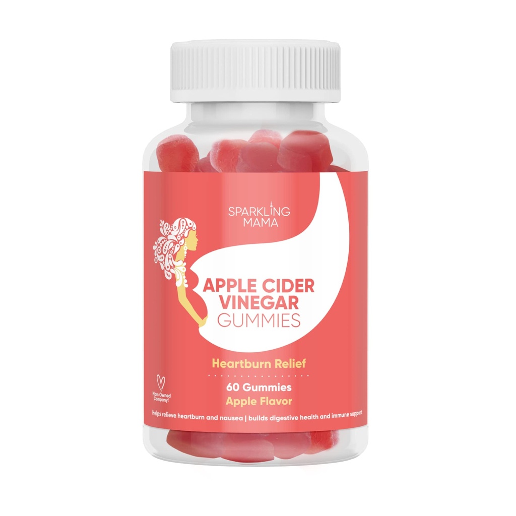 Sparkling Mama Apple Cider Essig-Gummien | Apple Flavor, (Heartburn Relief +Morning Sickness, Muscle Cramps), 60 Gummi (2-Pack)