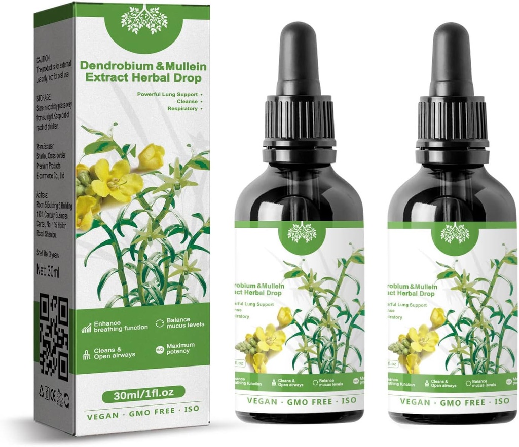 Dendrobium & Mullein Extrakt Kräutertropfen Leistungsstarke Lung Unterstützung, Dendrobium & Mullein Extrakt Kräutertropfen, Kräuterpflege Essence (2pcs)