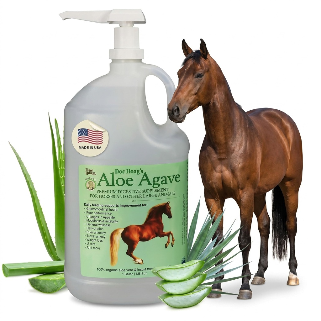 Doc Hoag’s Aloe Vera+Agave Premium Horse Supplement – Made in USA – Original Udder Balm – Natural Gastric Support für Pferde & Große Tiere – Stress Relief & Ulcer Care, 128 Fl Oz.