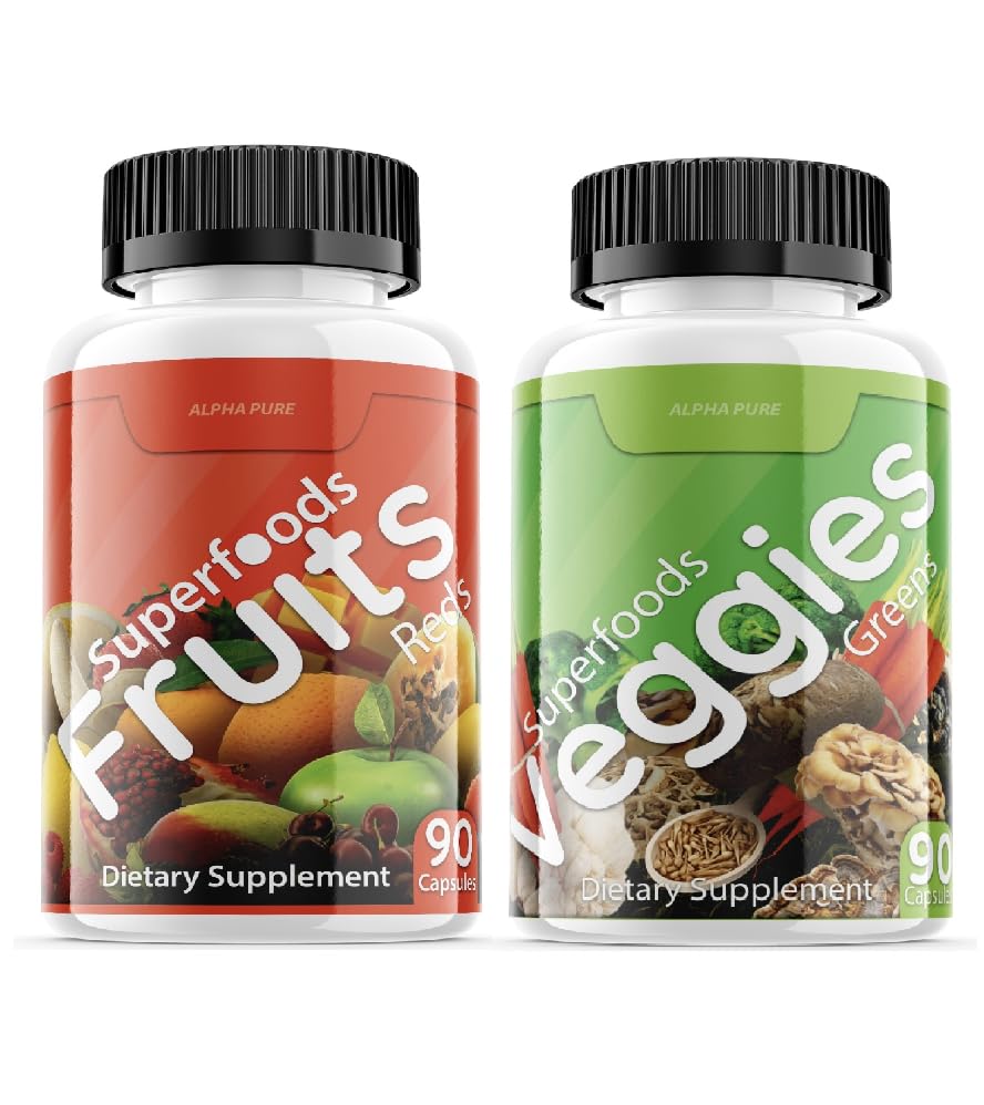 Superfoods Reds Frutta e Verdi 180 Capsule Verdura Frutta e Veggies Superfood | Equilibrio Naturale di 90 capsule di frutta, 90 capsule di verdure per gli uomini, le vitamine e i minerali delle donne