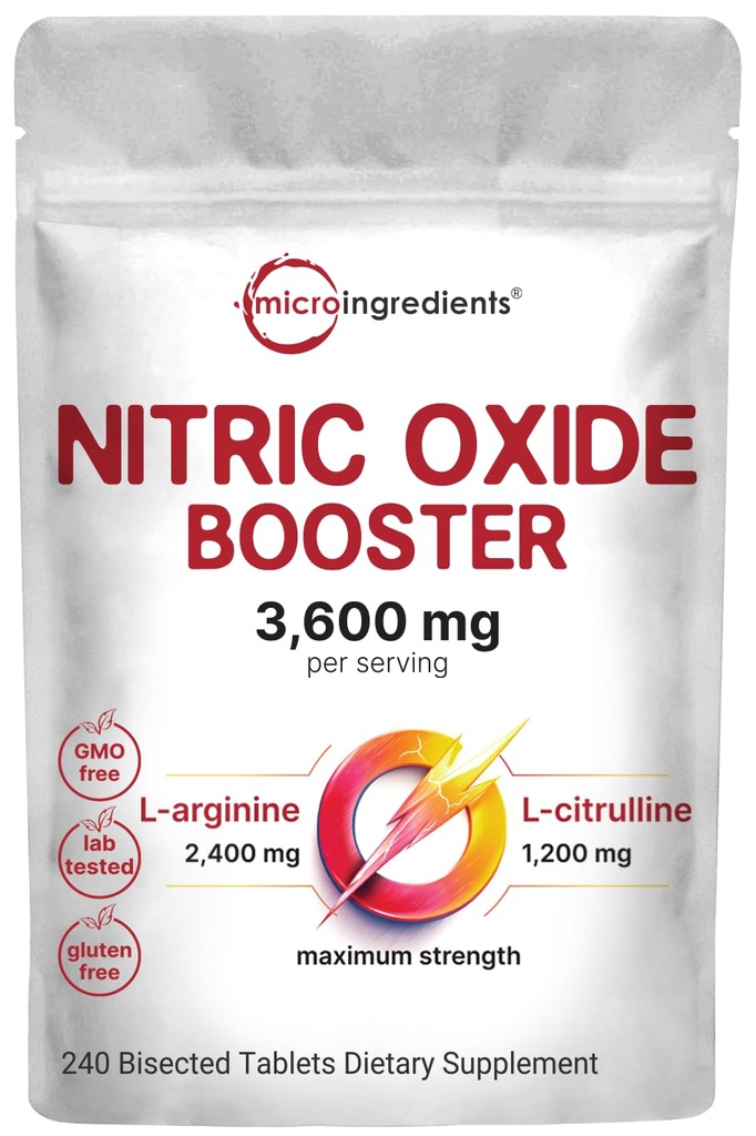 Nitric Oxide Supplements for Men & Women 3,600mg, 240 Bisected Tablets | 80 Servings | Max Strength Nitric Oxide Booster with L-Arginine & L-Citrulline