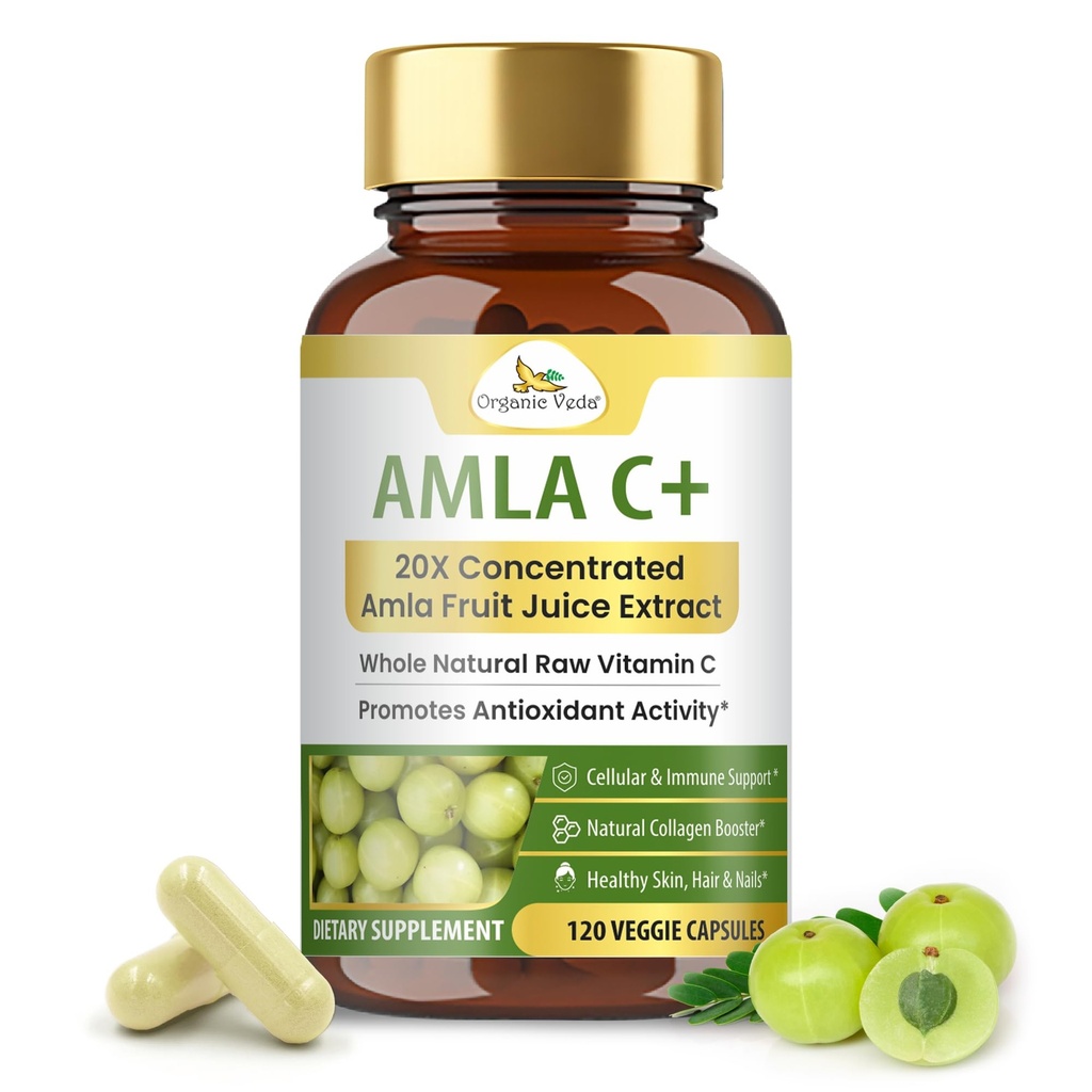Bio Veda Amla Frucht Kapseln, 20 X Konzentrierte Amla Berry-Saft Extrakt Natürliche Vitamin C-Ergänzung - Potent Antioxidantien, Immunität, Hautradiance - Vegan Vitamin C Amla Pulver Kapsel 120