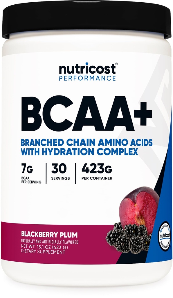 Nutricost BCAA Active avec Glutamie, Citrullie et Poudre d'hydratation de noix de coco (BlackBerry Plum) 30 portions - Acides aminés à chaîne ramifiée avec complexe d'hydratation - Sans gluten, sans OGM