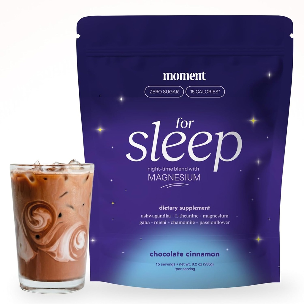 Moment Sleep Powder (Shark Tank) | Hot Chocolate | Melatonin Alternative | 0 Zucker | Low Calorie | Pilz trinken | Adaptogene, Reishi, GABA, Magnesium, Kamille | Keto | Dairy Free | 15 Servierungen