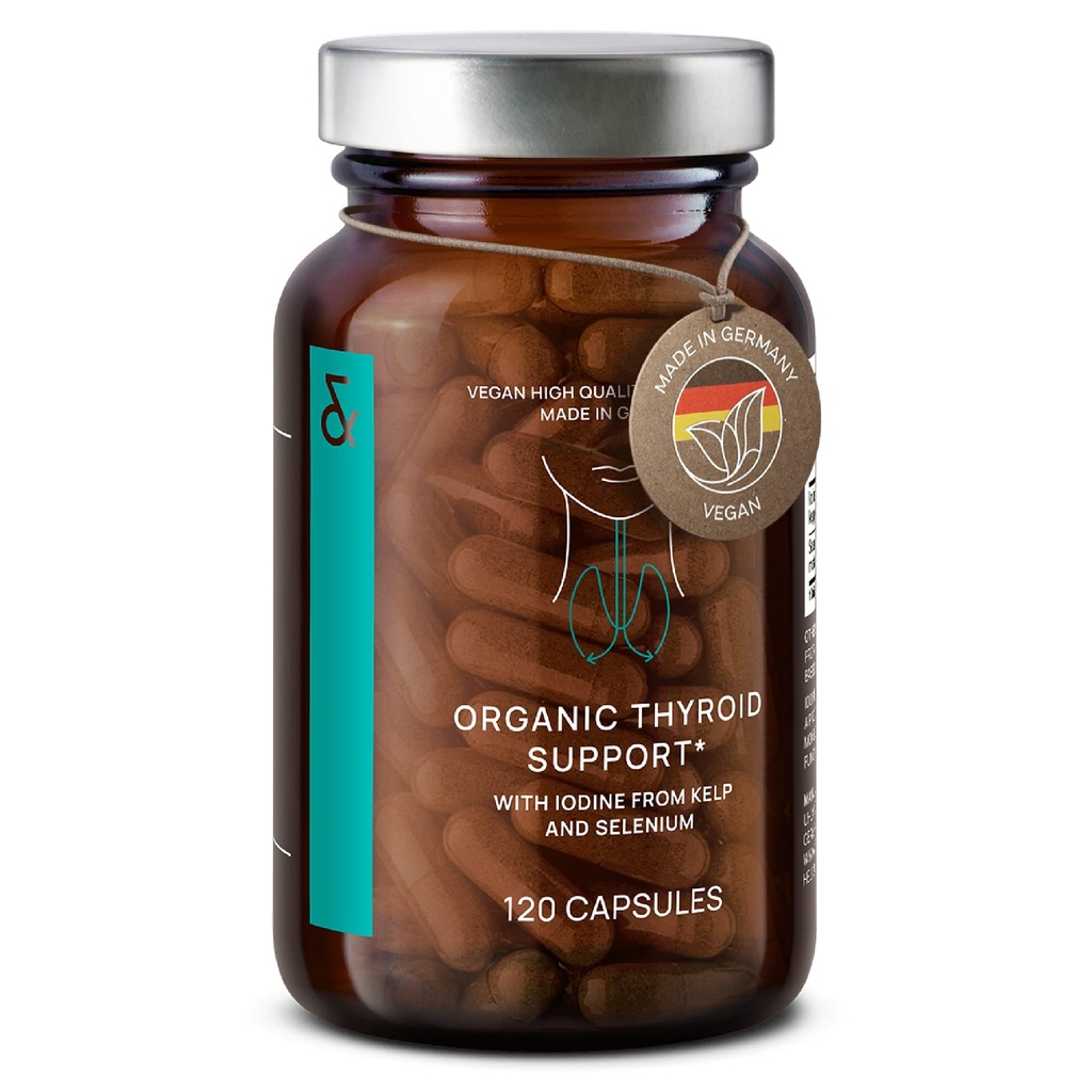 Bio-Thyroid-Supplement mit Jod aus Sea Kelp Organic und Selen von Senf Seed Extract - 120 Kapseln - Natürliche Schilddrüse Ergänzung für Männer und Frauen - Vegan und glutenfrei