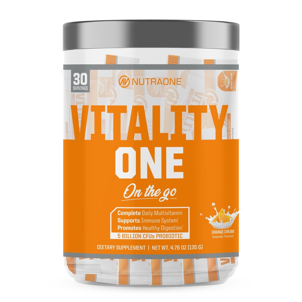 NutraOne VitalityOne On The Go Complete Multivitamin, Probiotico ed Enzime Blend Crema Arancione – 30 Serve